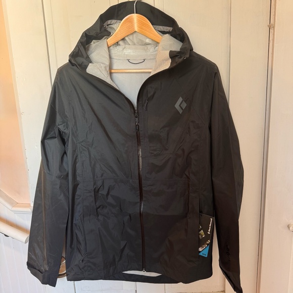 Black Diamond Treeline Rain Shell Jacket Mens S Black BD.Dry Waterproof 10K NWT - Picture 3 of 17